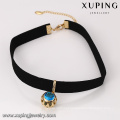 43710 New design leather choker necklace gemstone color optional pendant for girls